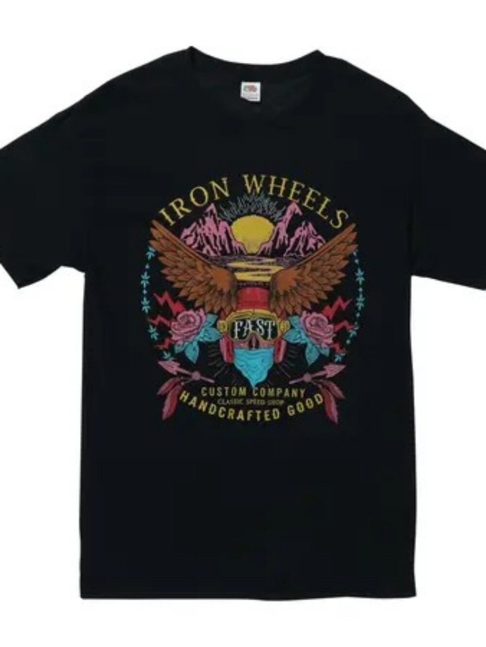 Fruit of the Loom Black Graphic T-Shirt | Iron Wheels Handcrafted Goods | Size M